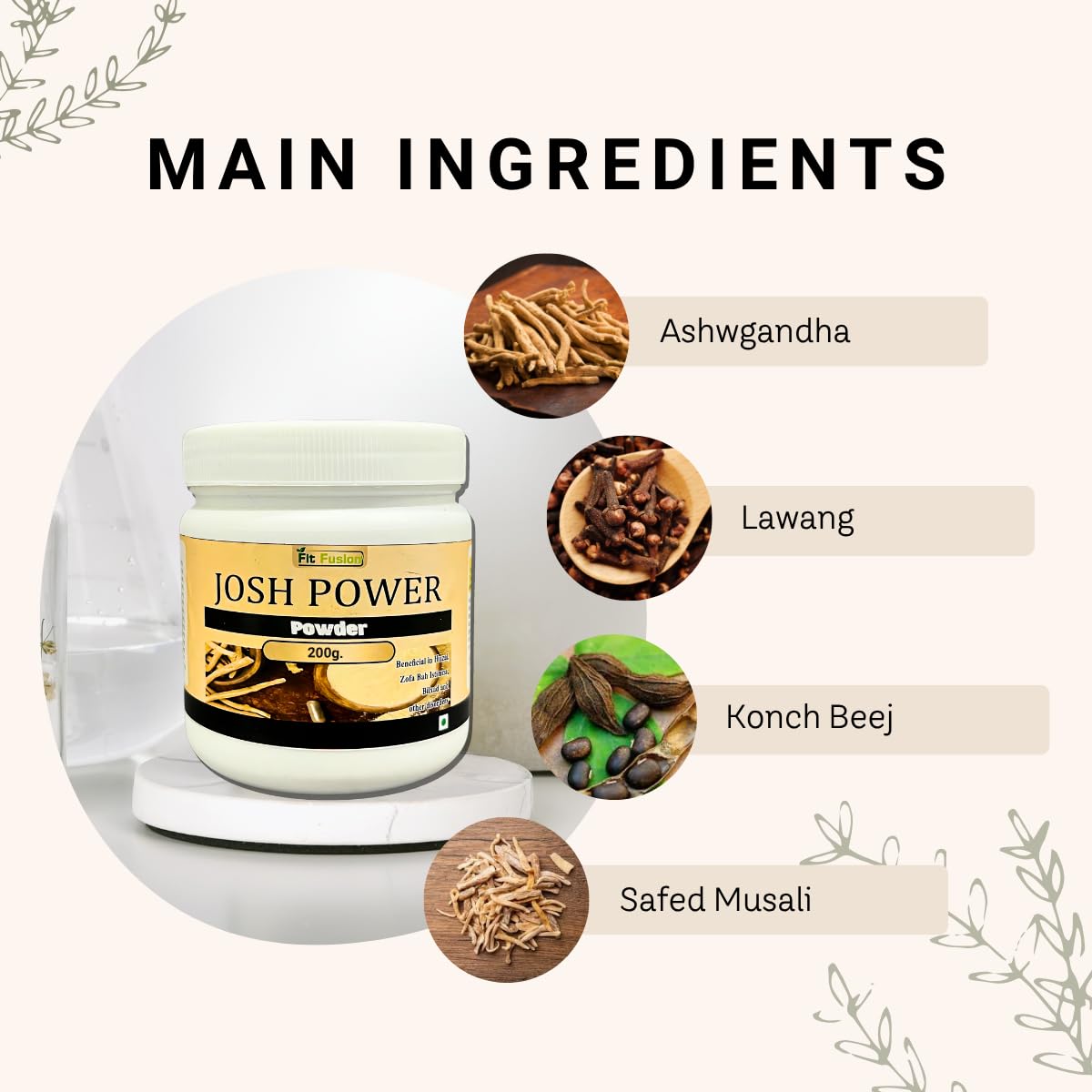 Fit Fusion Ayurveda Josh Power Powder for Men 200g With Ashwagandha & Safed Musli - View 4
